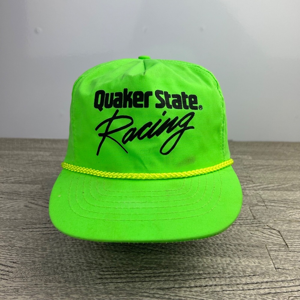 Vintage 90s Quaker‎ State Racing Hat Cap Strap Back Green Rope Nascar